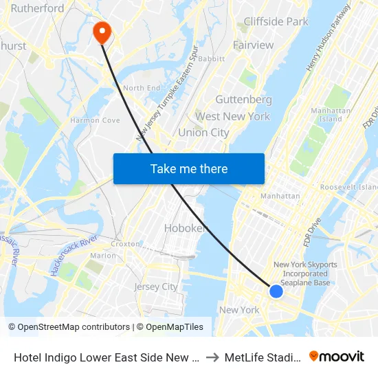 Hotel Indigo Lower East Side New York, 171 Ludlow St to MetLife Stadium map