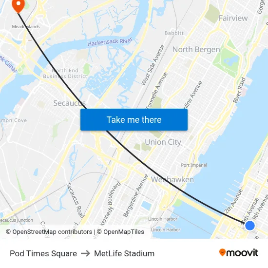 Pod Times Square to MetLife Stadium map