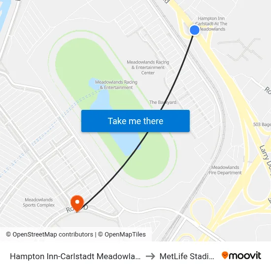 Hampton Inn-Carlstadt Meadowlands, 304 Paterson Plank Rd to MetLife Stadium map
