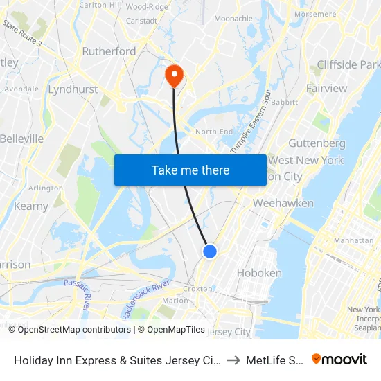 Holiday Inn Express & Suites Jersey City North - Hoboken to MetLife Stadium map