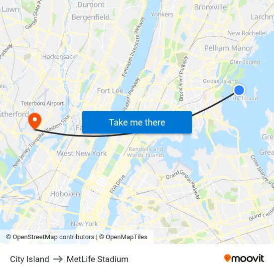 City Island to MetLife Stadium map