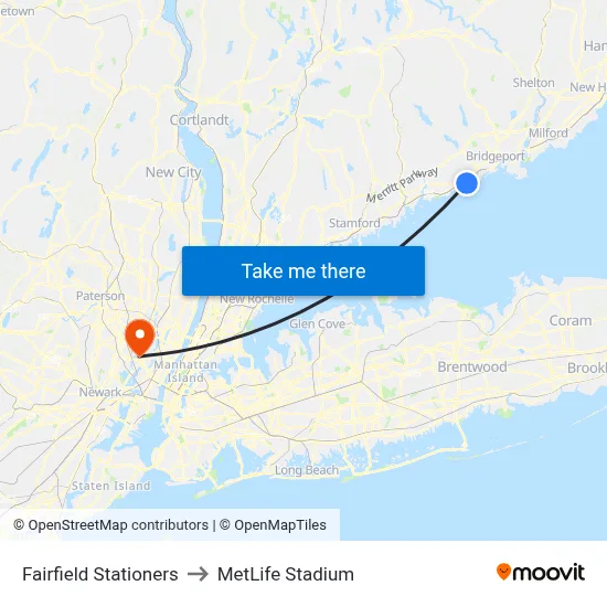 Fairfield Stationers, 1520 Post Rd to MetLife Stadium map