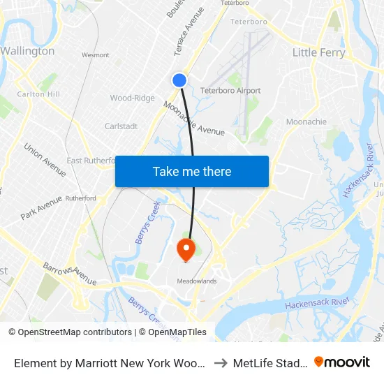 Element by Marriott New York Wood-Ridge to MetLife Stadium map