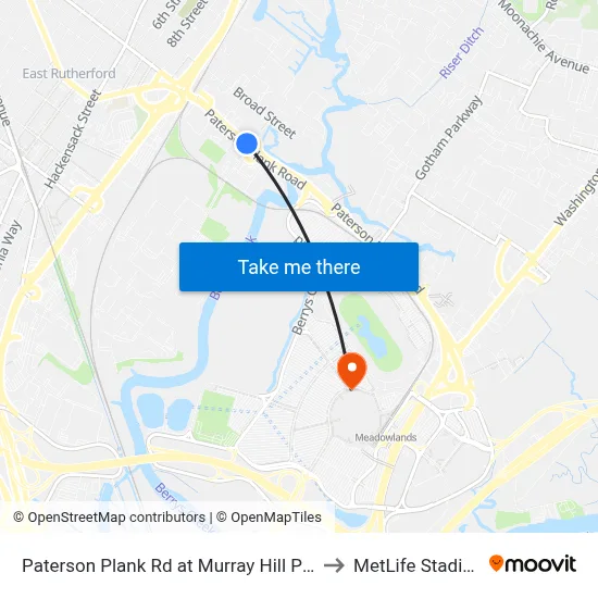 Paterson Plank Rd at Murray Hill Pkwy to MetLife Stadium map