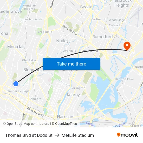 Thomas Blvd at Dodd St to MetLife Stadium map