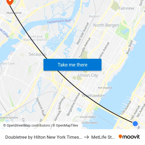 Doubletree by Hilton New York Times Square West to MetLife Stadium map