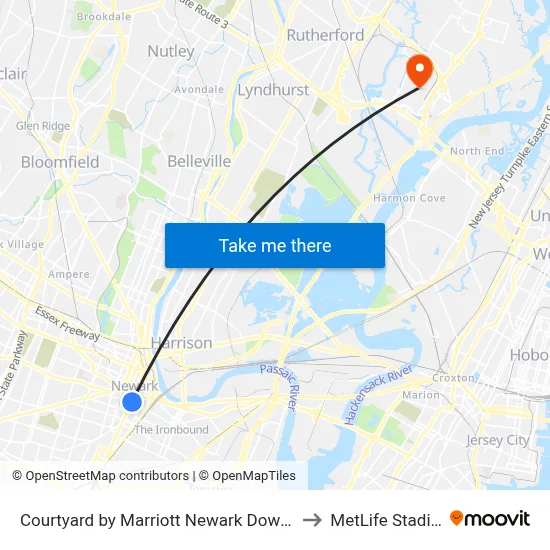 Courtyard by Marriott Newark Downtown to MetLife Stadium map