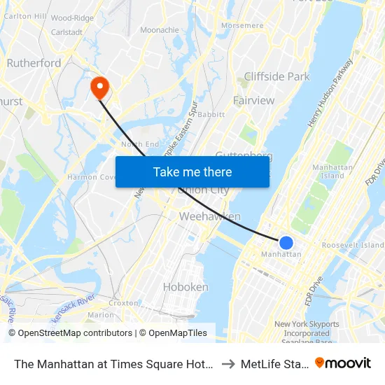 The Manhattan at Times Square Hotel, New York to MetLife Stadium map
