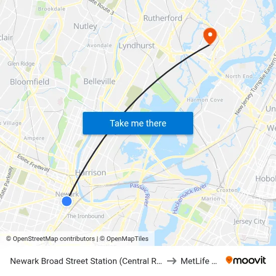 Newark Broad Street Station (Central Railroad of New Jersey) to MetLife Stadium map