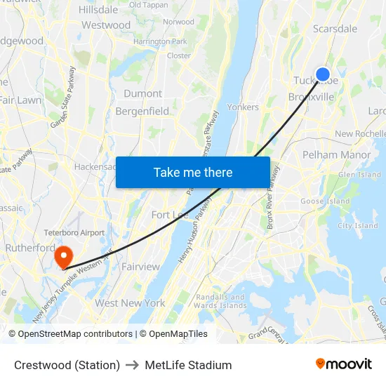Crestwood (Station) to MetLife Stadium map