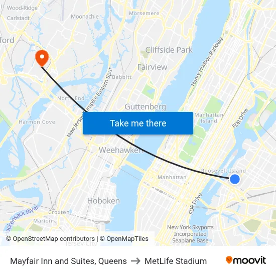 Mayfair Inn and Suites, Queens to MetLife Stadium map
