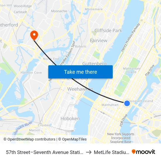 57th Street–Seventh Avenue Station to MetLife Stadium map