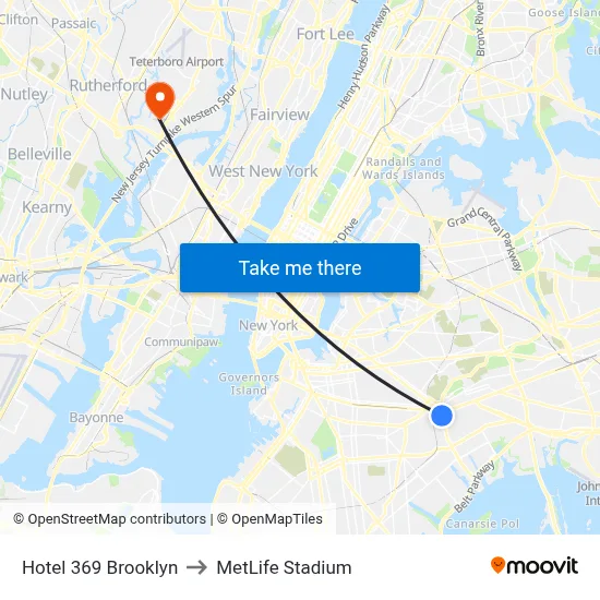 Hotel 369 Brooklyn to MetLife Stadium map