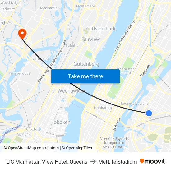 LIC Manhattan View Hotel, Queens to MetLife Stadium map