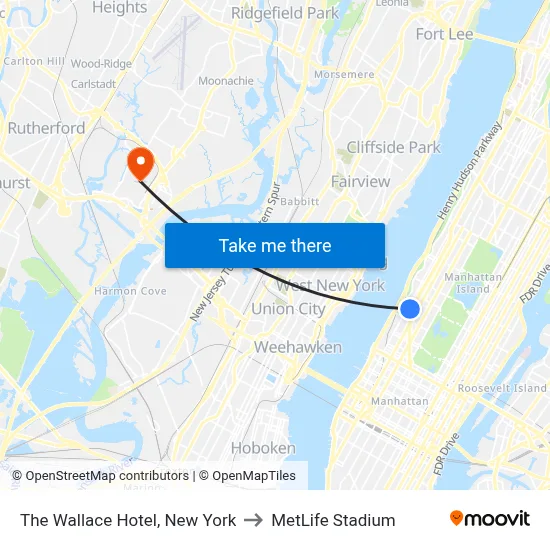 The Wallace Hotel, New York to MetLife Stadium map
