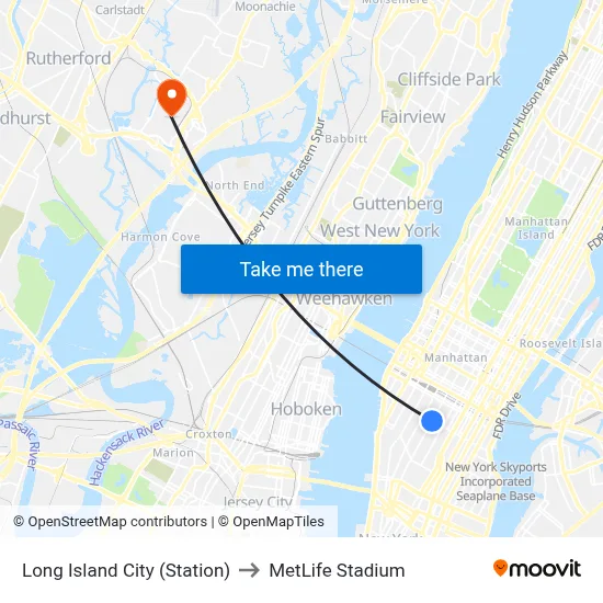 Long Island City (Station) to MetLife Stadium map