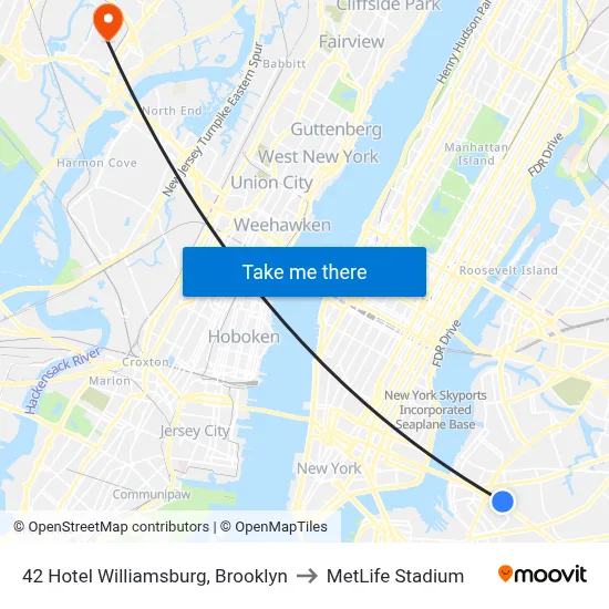 42 Hotel Williamsburg, Brooklyn to MetLife Stadium map