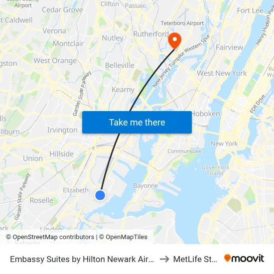 Embassy Suites by Hilton Newark Airport, Elizabeth to MetLife Stadium map