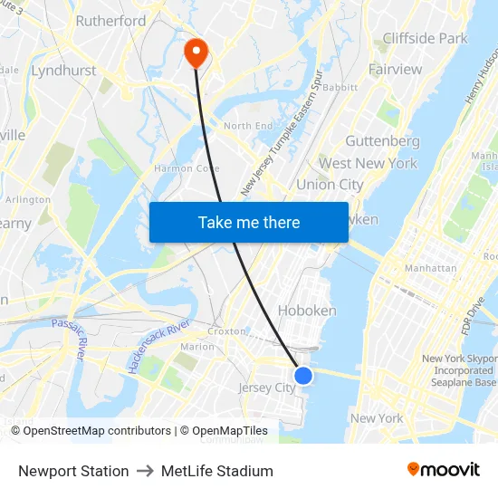 Newport Station to MetLife Stadium map