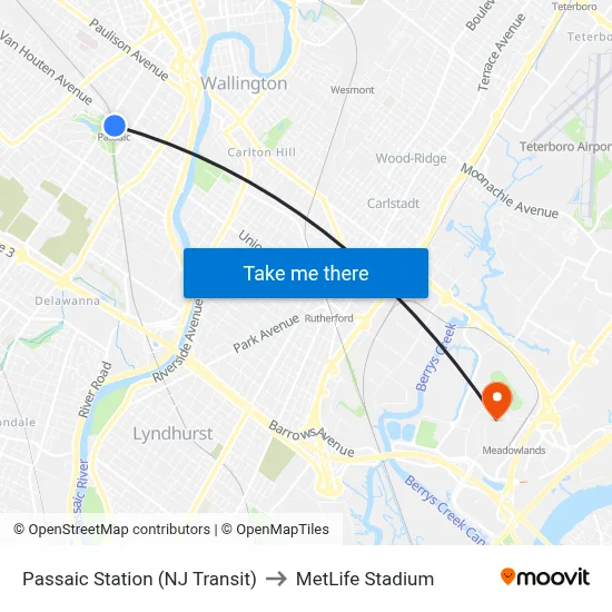 Passaic Station (NJ Transit) to MetLife Stadium map