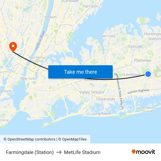 Farmingdale (Station) to MetLife Stadium map