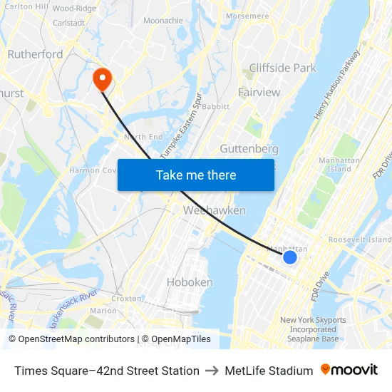 Times Square–42nd Street Station to MetLife Stadium map