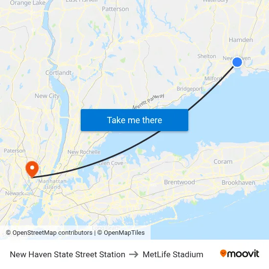 New Haven State Street Station to MetLife Stadium map