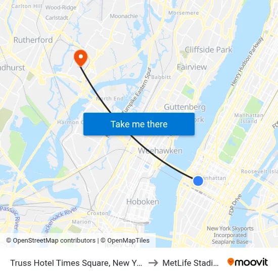 Truss Hotel Times Square, New York to MetLife Stadium map