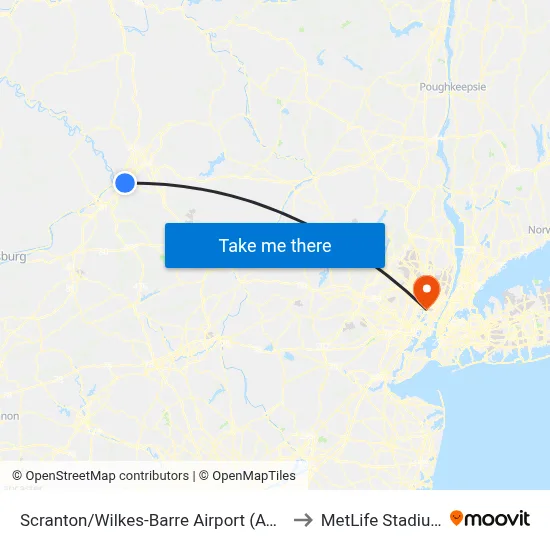Scranton/Wilkes-Barre Airport (AVP) to MetLife Stadium map