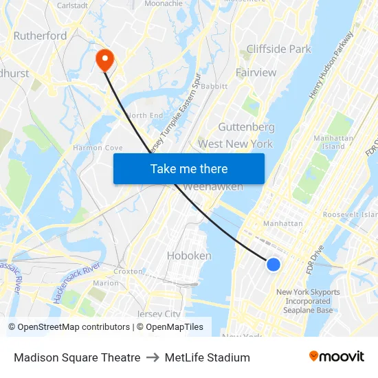 Madison Square Theatre to MetLife Stadium map