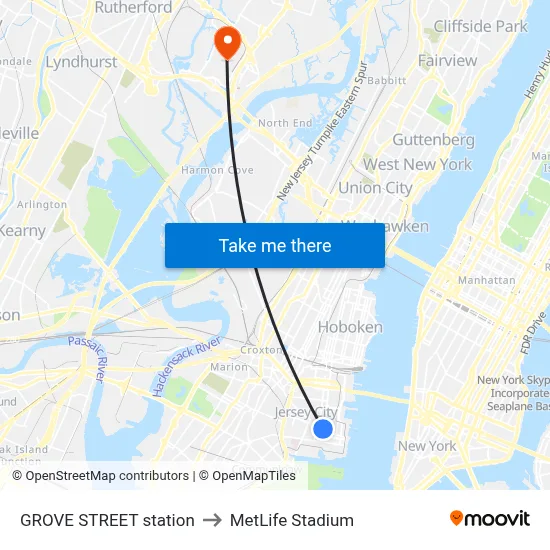 GROVE STREET station to MetLife Stadium map