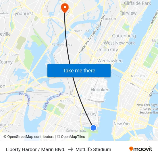 Liberty Harbor / Marin Blvd. to MetLife Stadium map