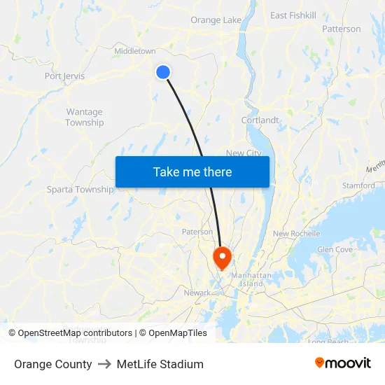 Orange County to MetLife Stadium map