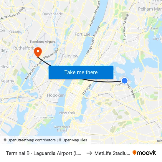 Terminal B - Laguardia Airport (LGA) to MetLife Stadium map