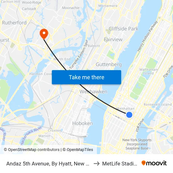 Andaz 5th Avenue, By Hyatt, New York to MetLife Stadium map