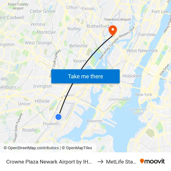 Crowne Plaza Newark Airport by IHG, Elizabeth to MetLife Stadium map