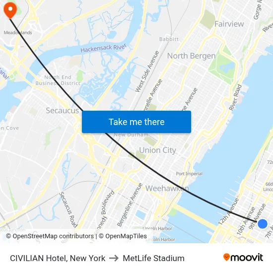 CIVILIAN Hotel, New York to MetLife Stadium map