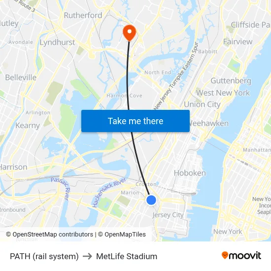 PATH (rail system) to MetLife Stadium map