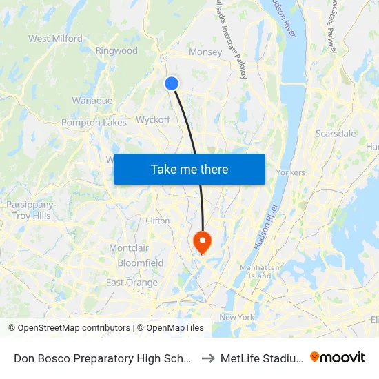 Don Bosco Preparatory High School, 492 N Franklin Tpke to MetLife Stadium map