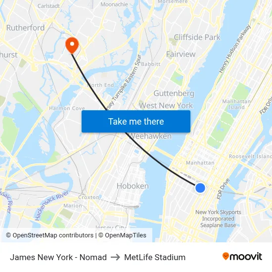 James New York - Nomad, 22 E 29th St to MetLife Stadium map
