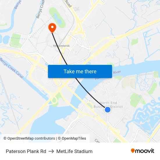 Paterson Plank Rd to MetLife Stadium map