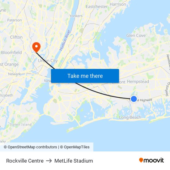 Rockville Centre to MetLife Stadium map