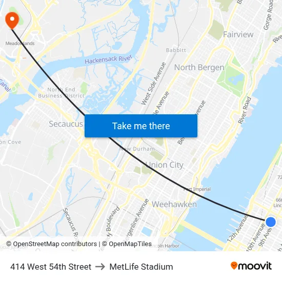 414 West 54th Street to MetLife Stadium map