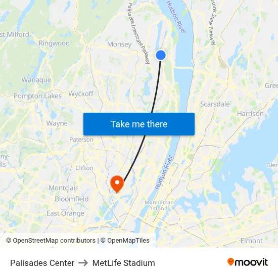 Palisades Center to MetLife Stadium map