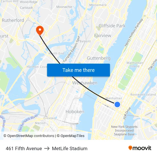461 Fifth Avenue to MetLife Stadium map
