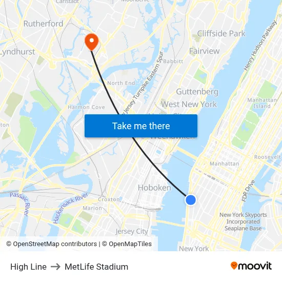 High Line to MetLife Stadium map