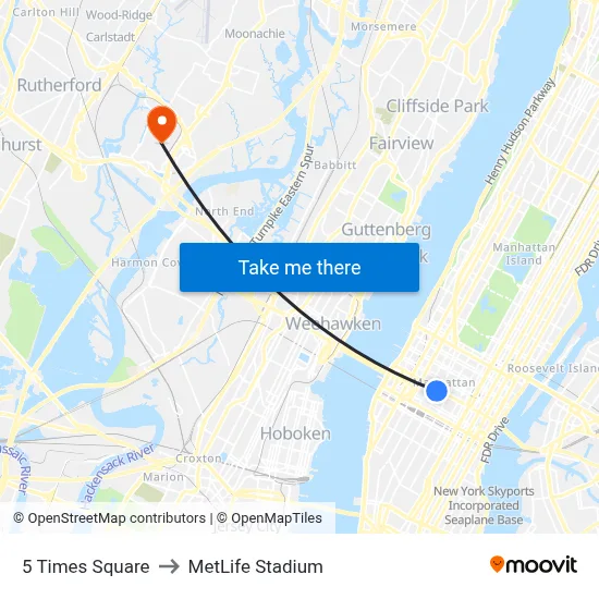 5 Times Square to MetLife Stadium map