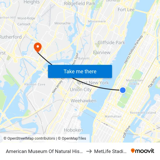 American Museum Of Natural History to MetLife Stadium map