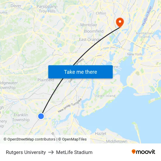 Rutgers University to MetLife Stadium map