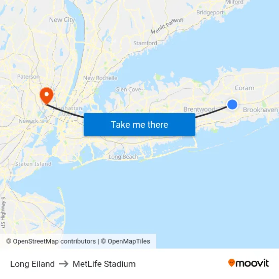 Long Eiland to MetLife Stadium map